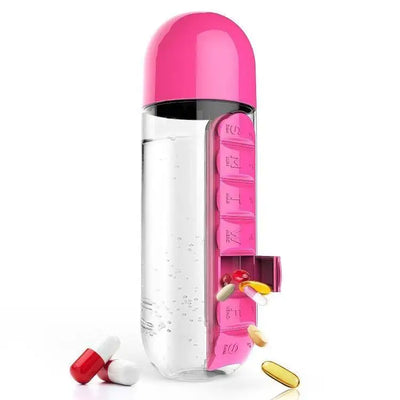 Portable Water Bottle with Built-in Pill Box