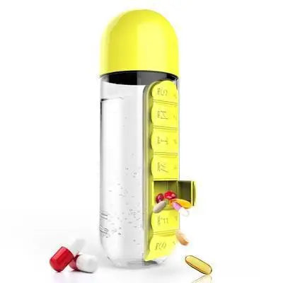 Portable Water Bottle with Built-in Pill Box