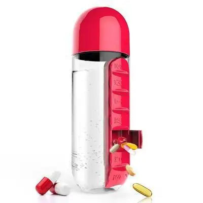 Portable Water Bottle with Built-in Pill Box